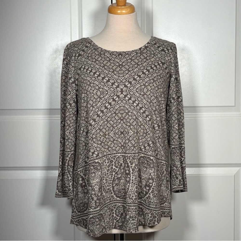 Lucky Brand Paisley & Floral Print Tan 3/4 Sleeve Top